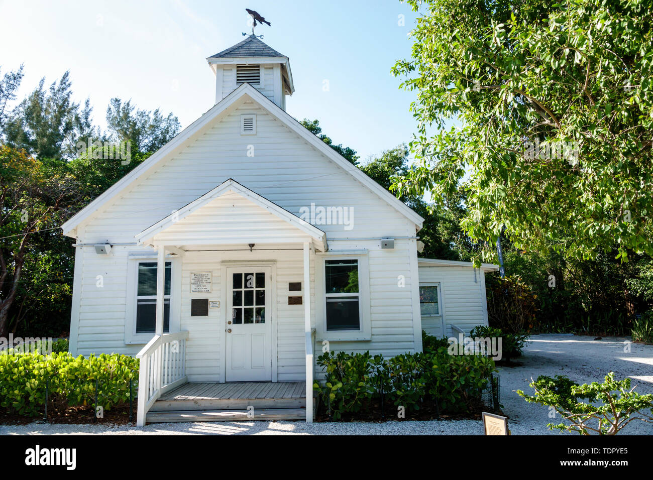 Captiva Island Florida,historic Chapel by the Sea,former one-room schoolhouse,building exterior,wood-frame,weathervane,FL190507106 Stock Photo