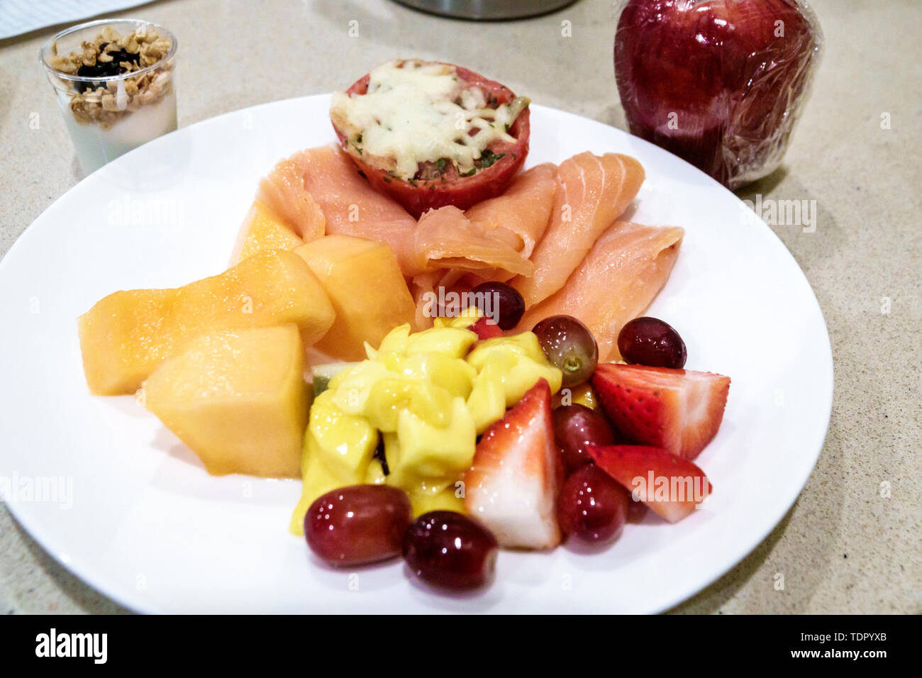 Orlando Florida,Doubletree by Hilton Hotel Orlando at SeaWorld,hotel,Laguna,restaurant restaurants food dining cafe cafes,free breakfast buffet,plate, Stock Photo