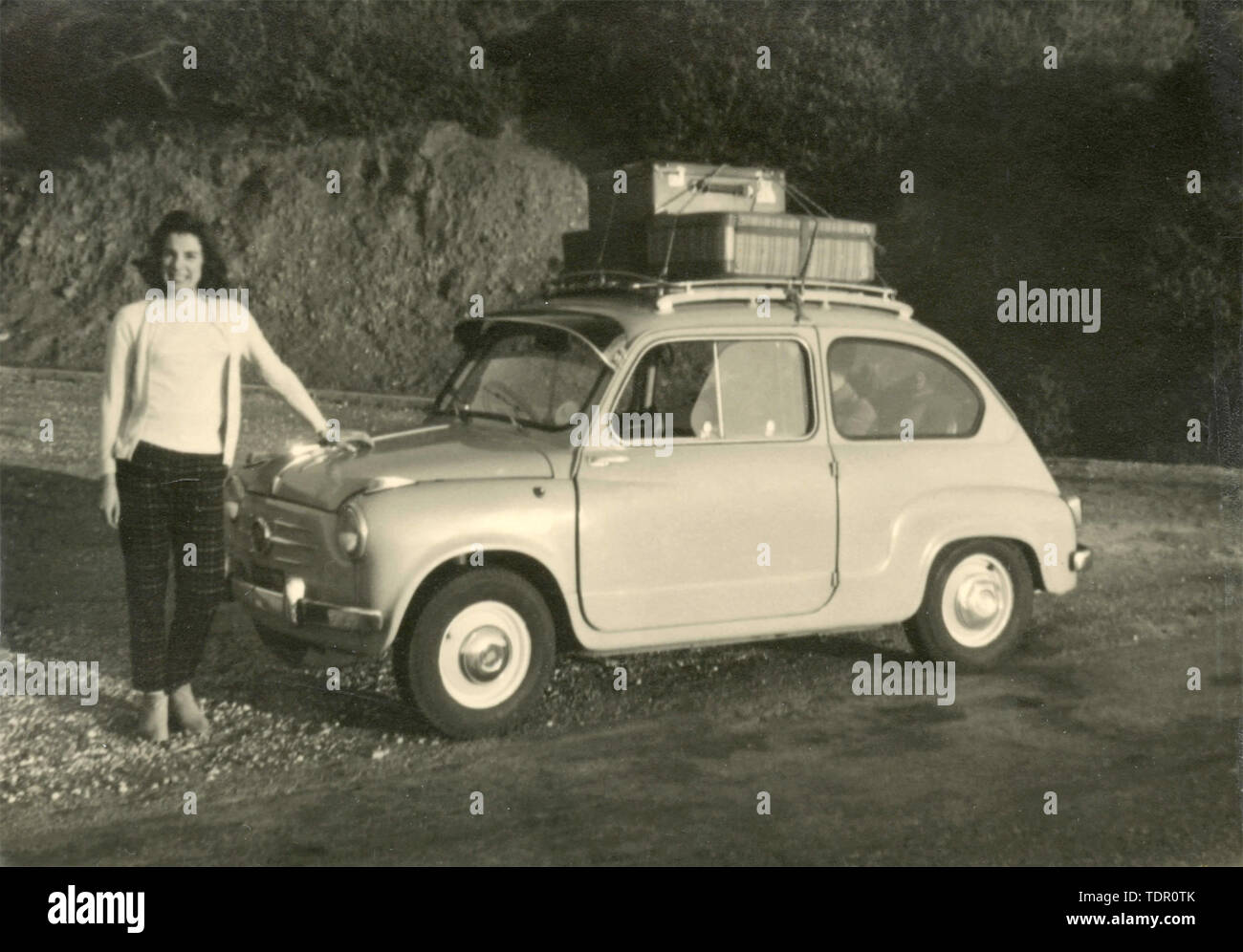 Holidays with the FIAT 600 car, Italy 1960s Stock Photo