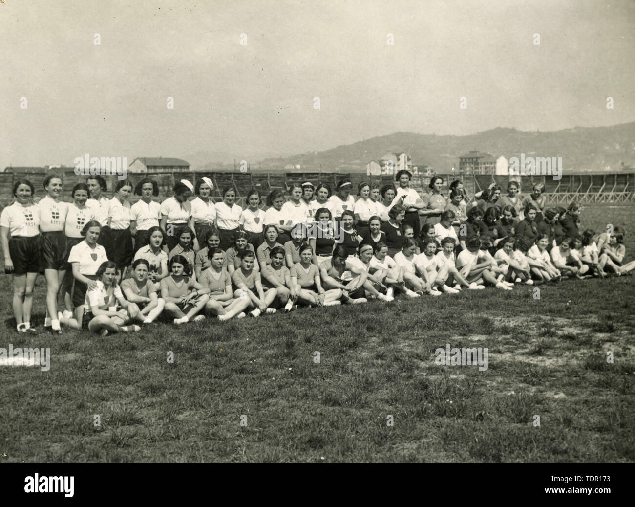 Women athletes group photo at Campo Sportivo FIAT, Turin, Italy 1936 Stock Photo