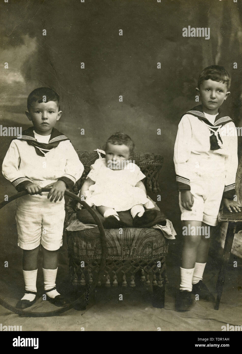 Studio portrait of children dressed sailor style, Italy 1917 Stock ...