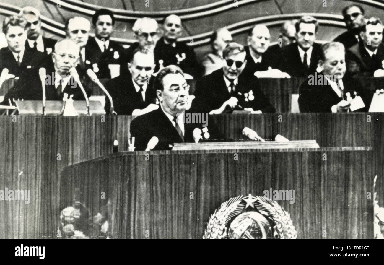 Celebration for Lenin centenary: Leonid Breznev, Podgorny, Kossyghin, and Suslov, Moscow, Russia 1970 Stock Photo