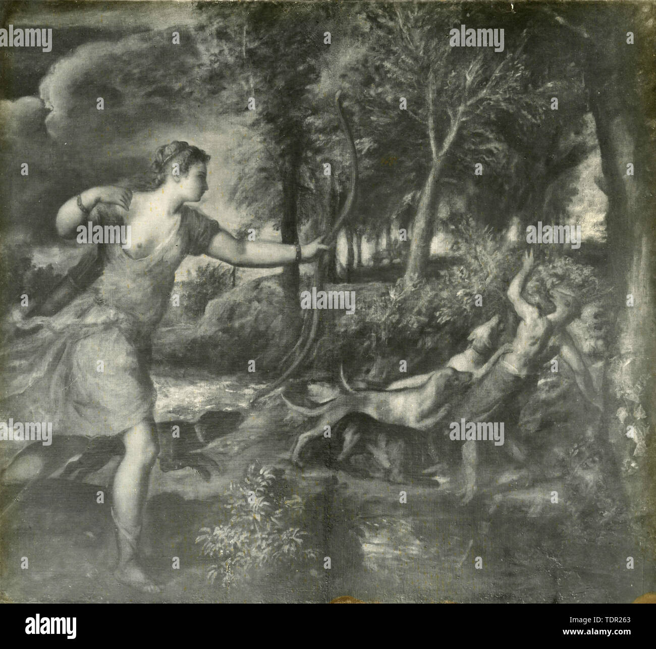 Diana and Actaeon, painting by Titian, Tiziano Vecellio Stock Photo