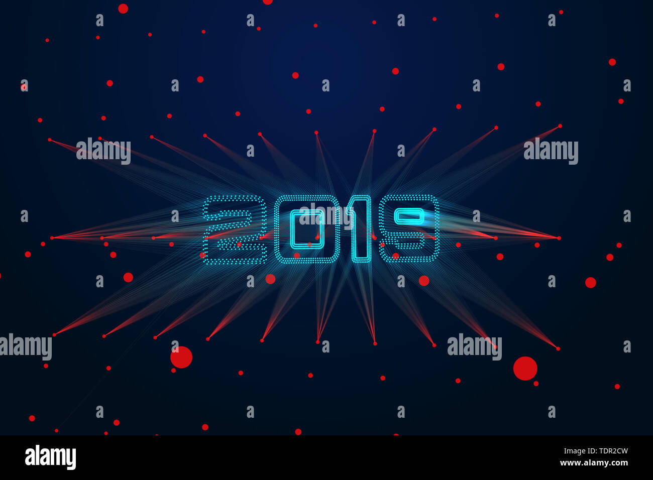 Point lines make up 2019 tech sense 3d numbers Stock Photo