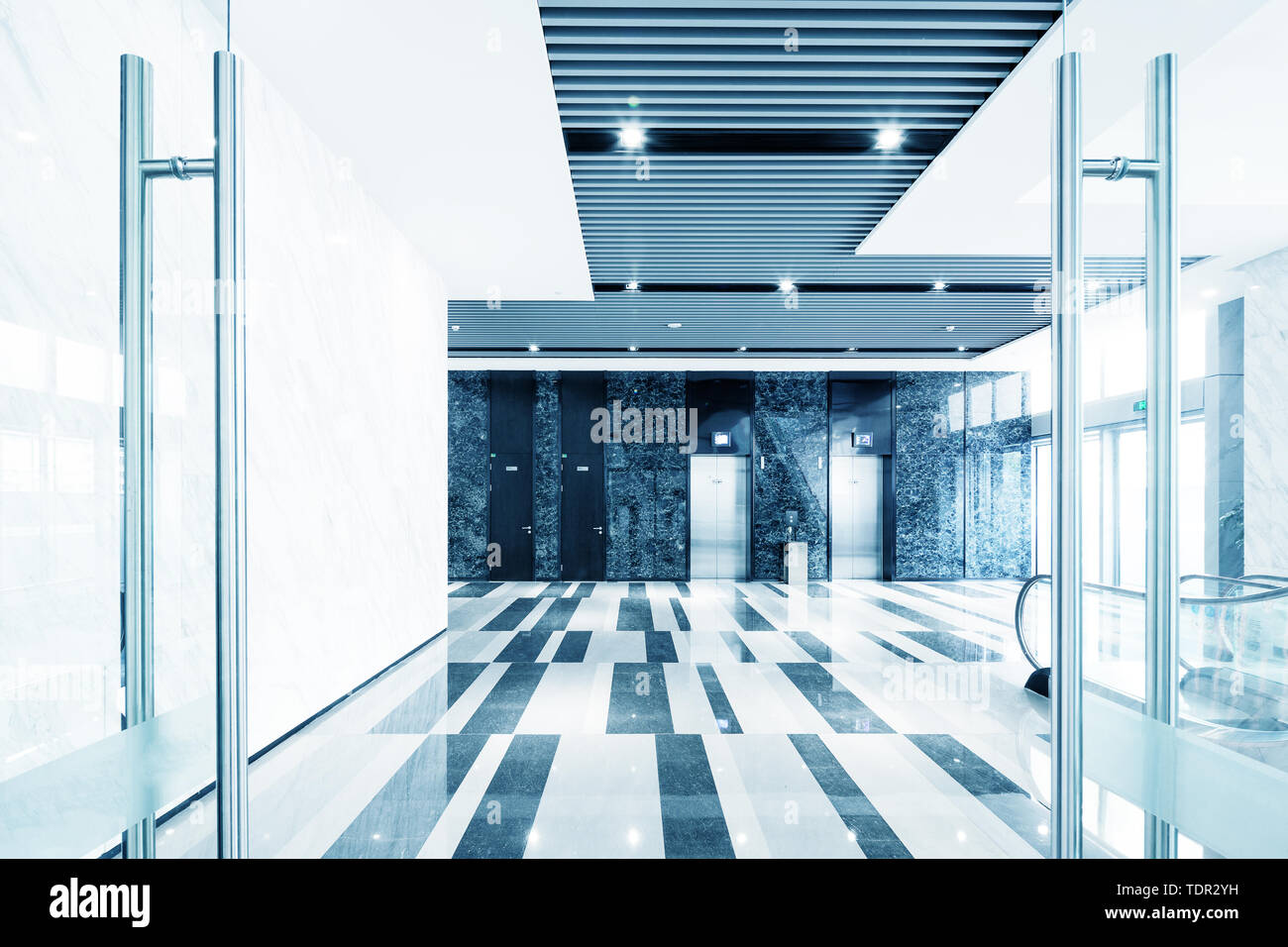 Inside the indoor window window inside the glass building design commercial design modern corridor with modern ceiling Stock Photo