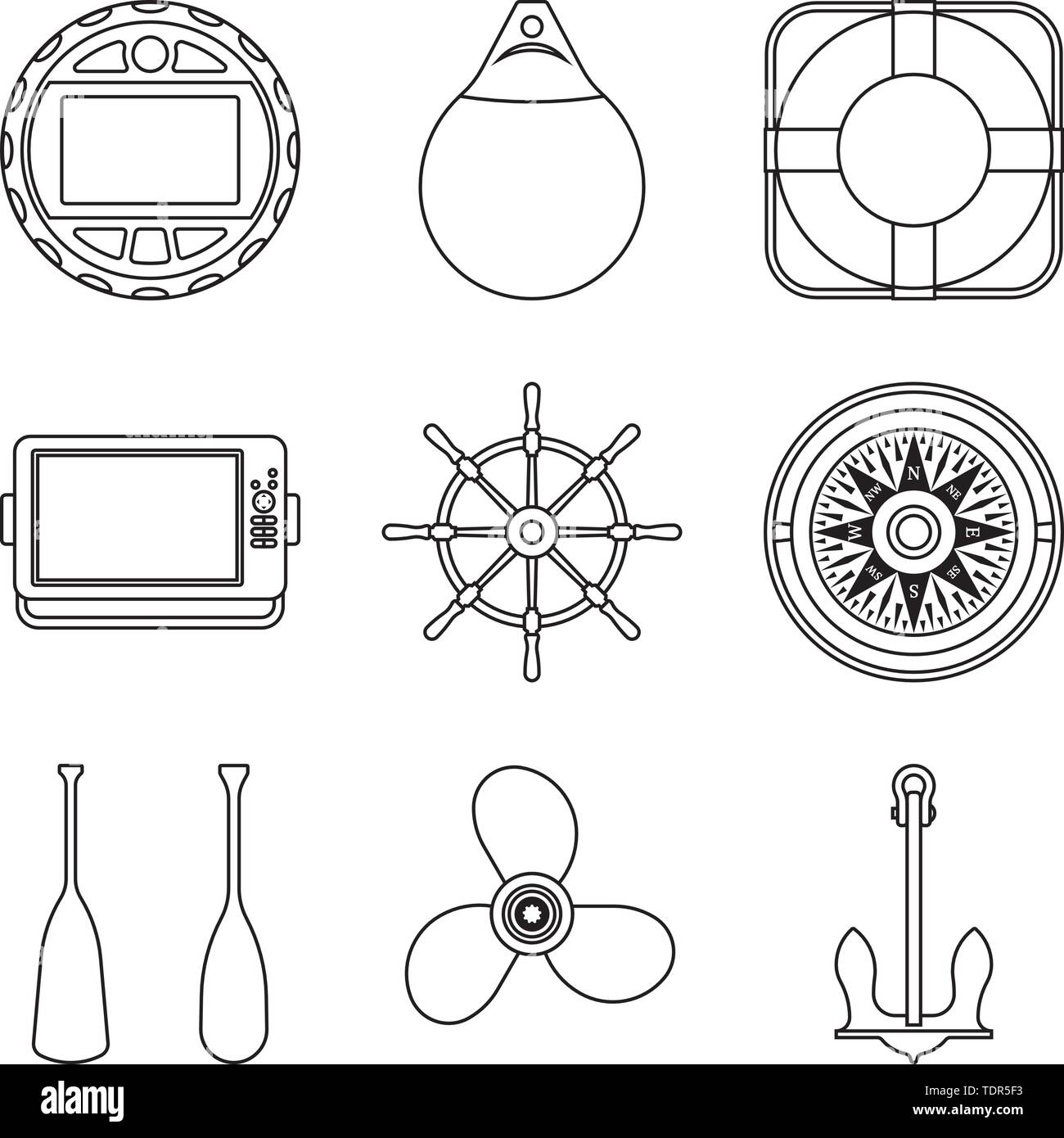 Set of boat parts. Flat icons. Thin line vector Stock Vector Image
