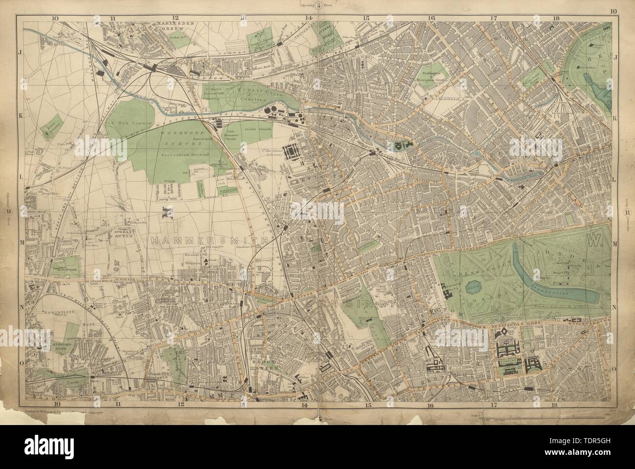 LONDON Notting Hill Kensington St Johns Wd Bayswater Hammersmith BACON 1900 map Stock Photo