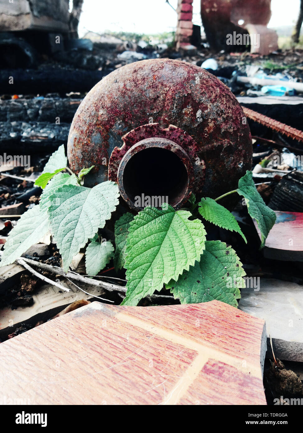 Burning the abandoned exhaust pipe Stock Photo Alamy