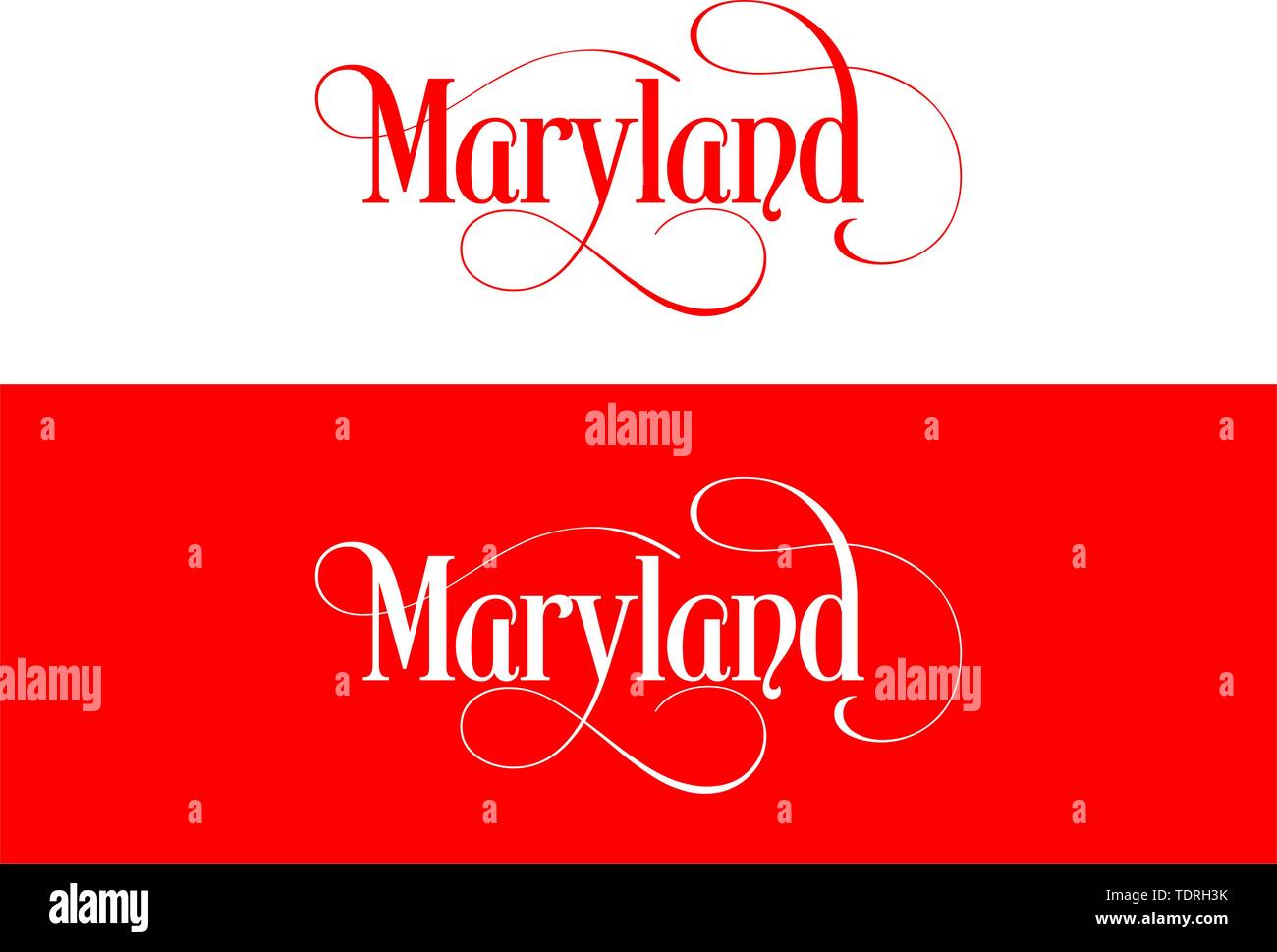Typography of The USA Maryland States Handwritten Illustration on Official U.S. State Colors. Modern Calligraphy Element for your design. Simple vecto Stock Vector