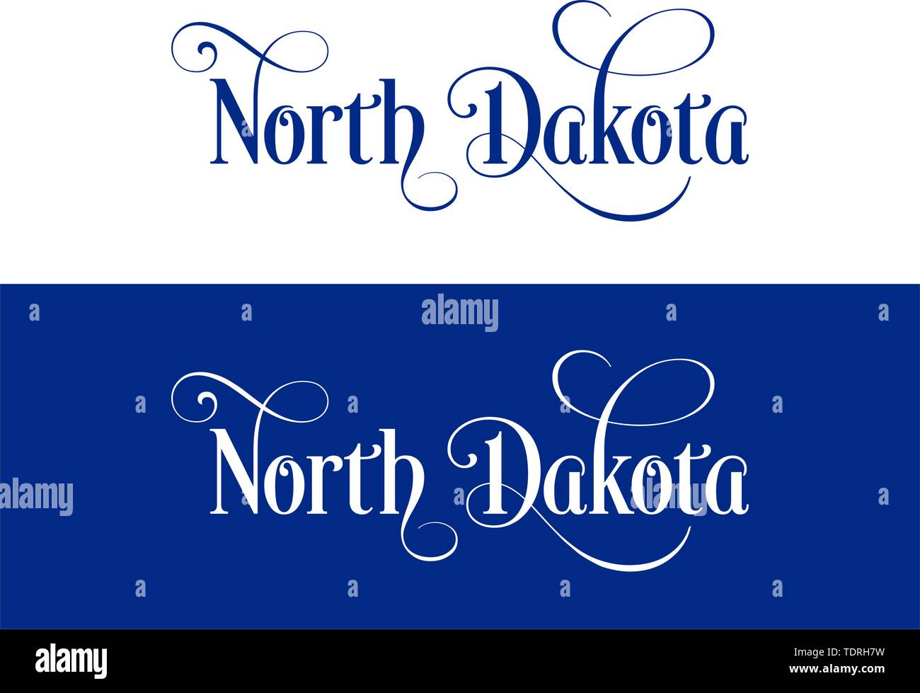 Typography of The USA North Dakota States Handwritten Illustration on Official U.S. State Colors. Modern Calligraphy Element for your design. Simple v Stock Vector