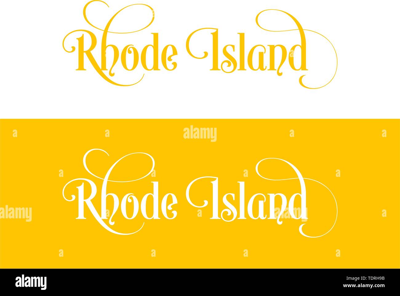 Typography of The USA Rhode Island States Handwritten Illustration on Official U.S. State Colors. Modern Calligraphy Element for your design. Simple v Stock Vector