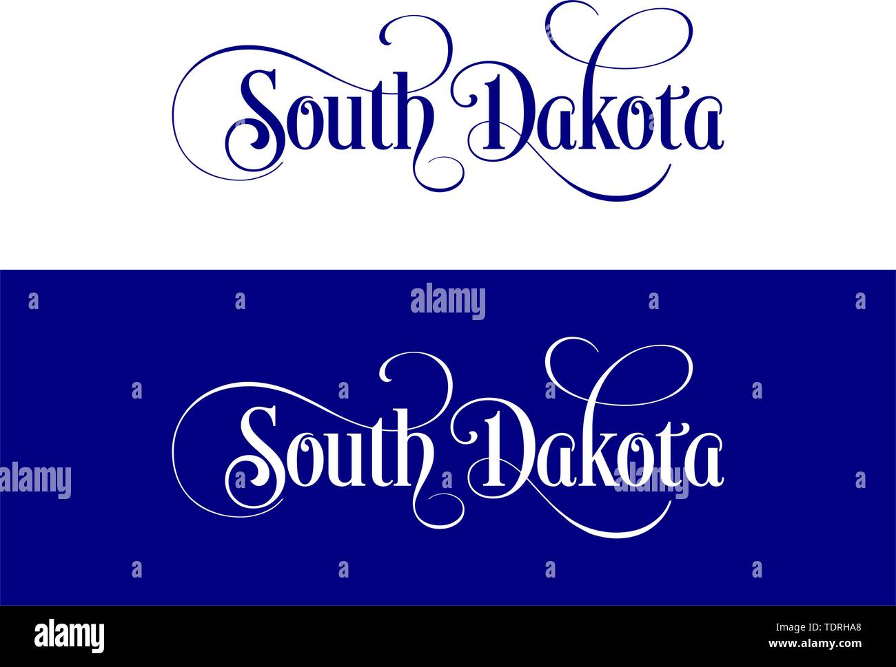 Typography of The USA South Dakota States Handwritten Illustration on Official U.S. State Colors. Modern Calligraphy Element for your design. Simple v Stock Vector
