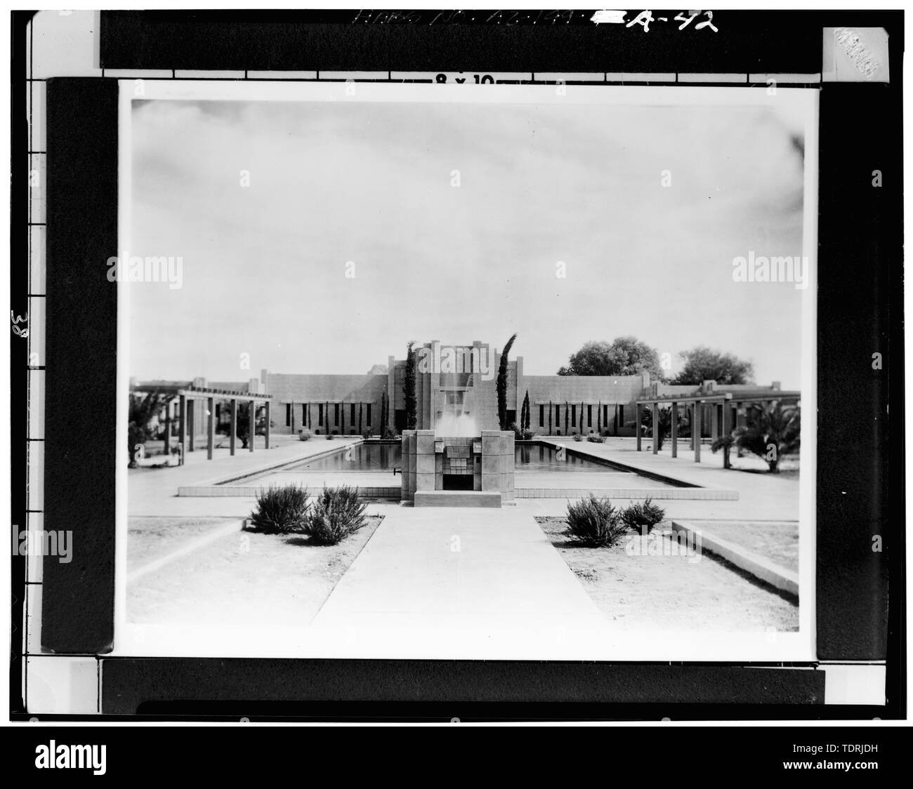 Photographic copy of Bathhouse west front, c. 1930 - Arizona Biltmore, Bathhouse and Cabanas, Northeast Corner, Twenty-fourth Street and Missouri Avenue, Phoenix, Maricopa County, AZ Stock Photo