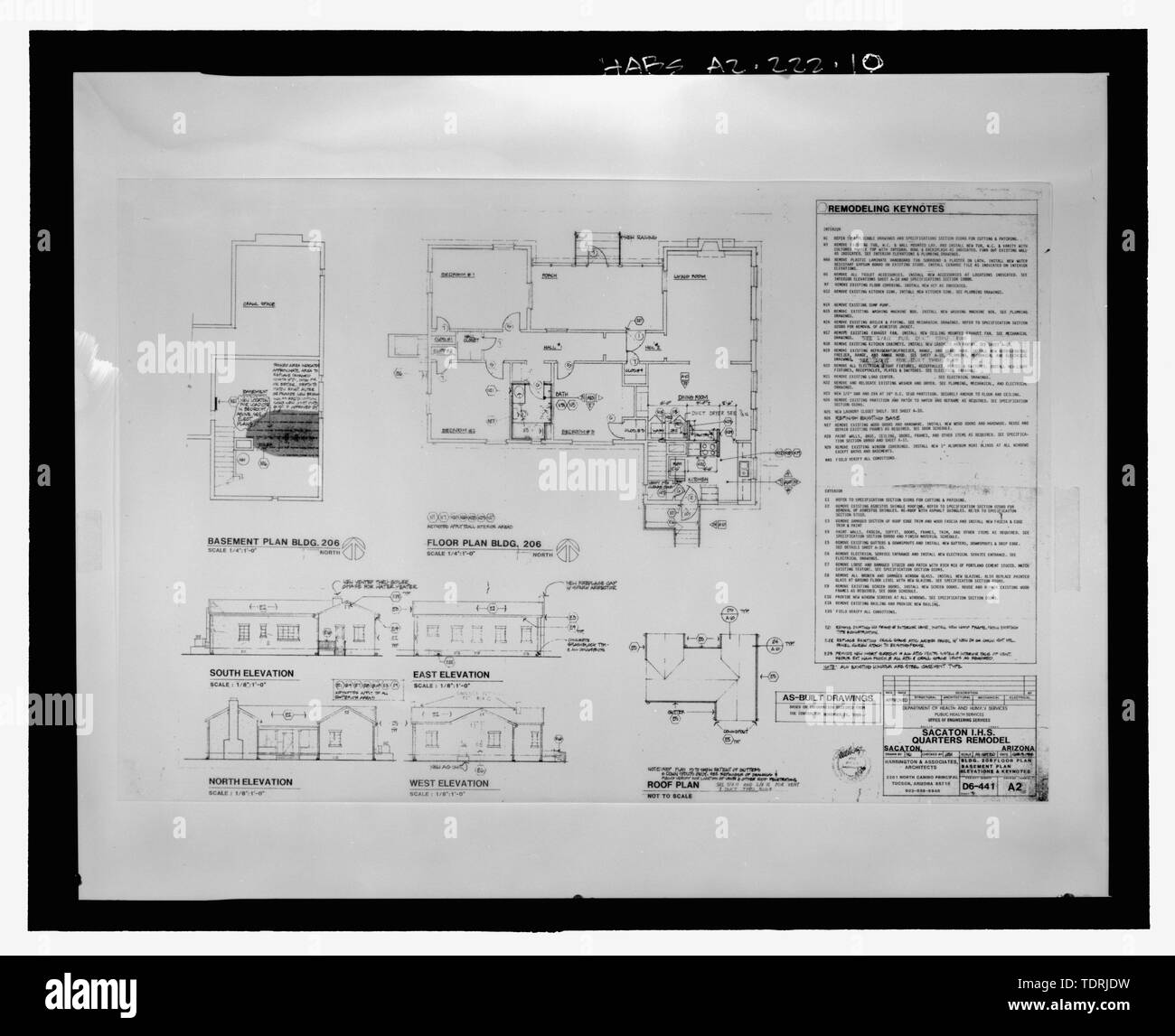 Photographic copy of Floor Plan and Elevations, 1968 Sacaton Hospital