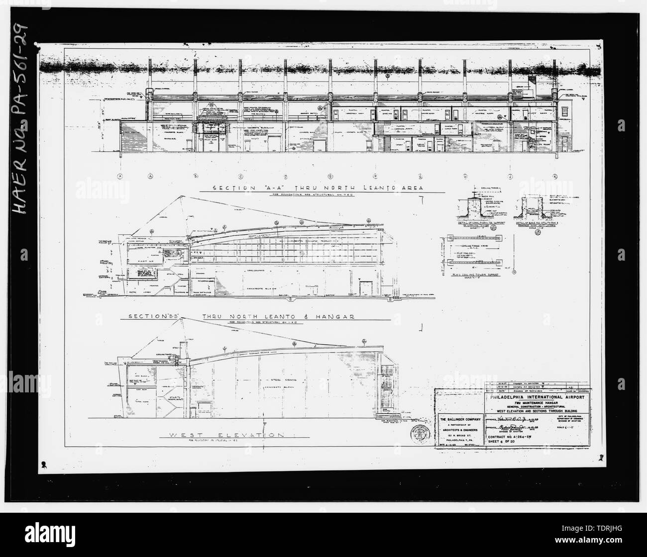 Photographic copy of West Elevation and Sections Through Building (The