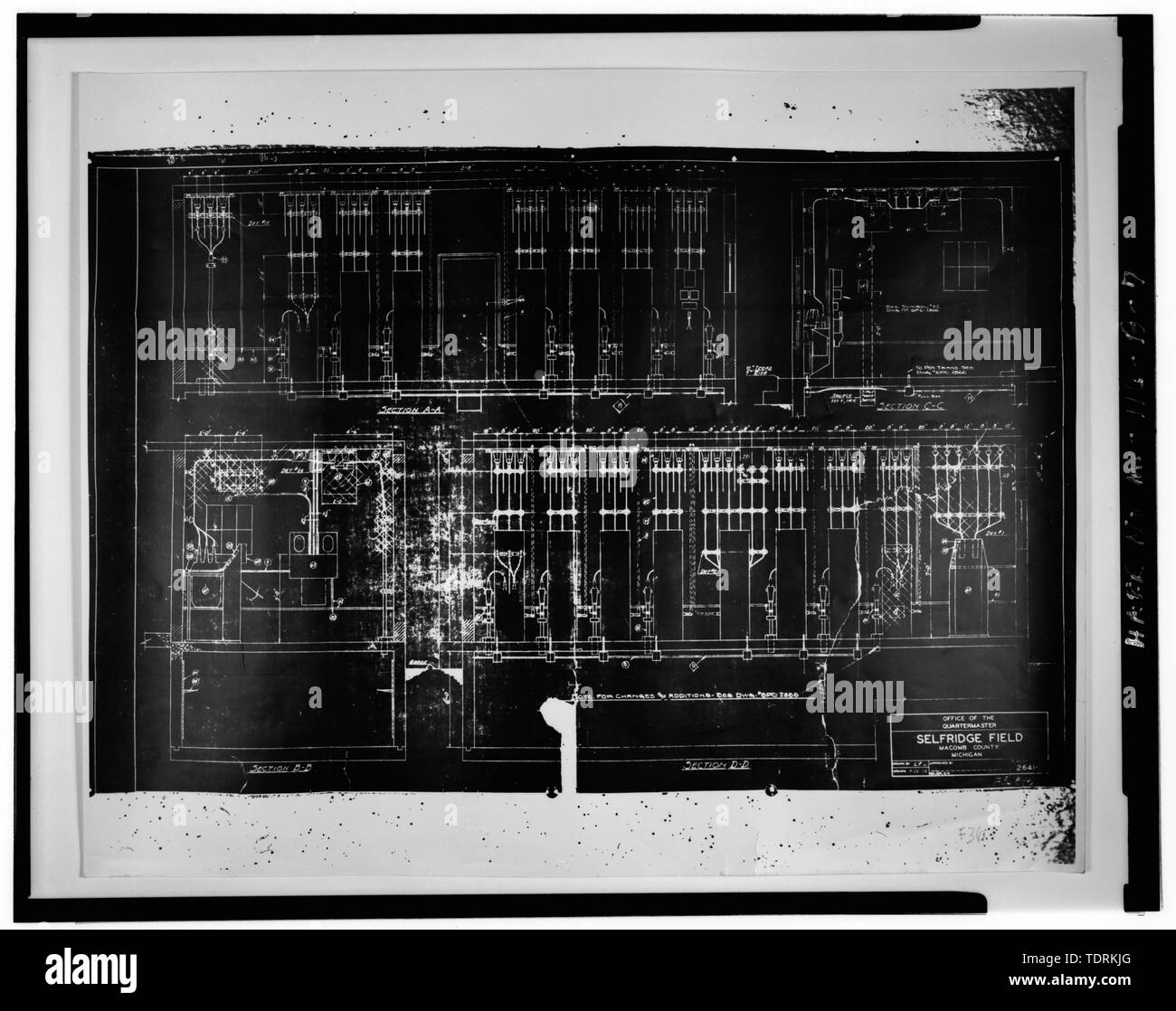 Photographic copy of construction drawing, dated September 20, 1935, Detroit Edison Company for Office of the Quartermaster Selfridge Field, in possession of Selfridge Base Museum, Mt. Clemens, Michigan. TRANSFORMER SECTIONS A-A, D-D, DRAWING 2621-1. - Selfridge Field, Building No. 116, Birch Avenue at Railroad Street, Mount Clemens, Macomb County, MI Stock Photo