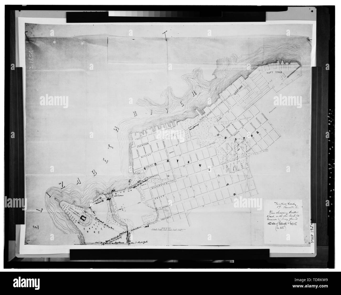 Photographic copy of historic drawing, map of Portsmouth and Gosport showing a plan of the
