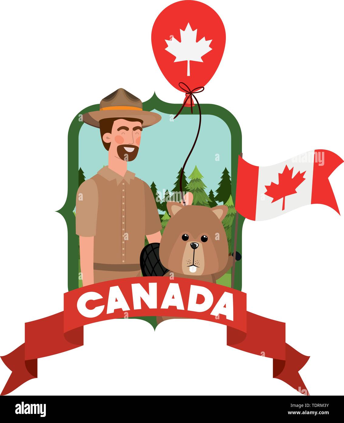 Beaver forest animal and ranger of canada design Stock Vector Image