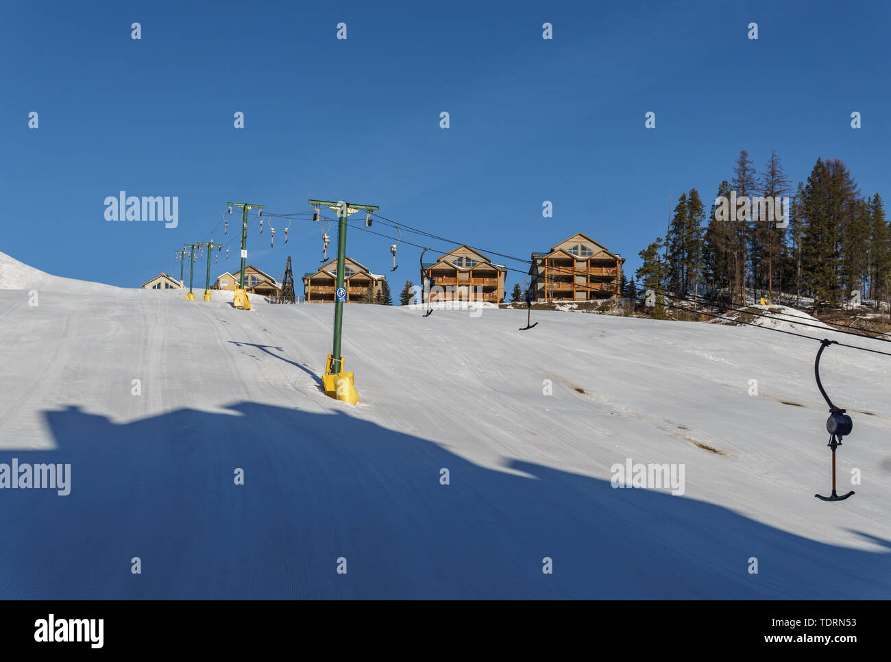 KIMBERLEY, CANADA - MARCH 22, 2019: Mountain Resort view early spring. Stock Photo
