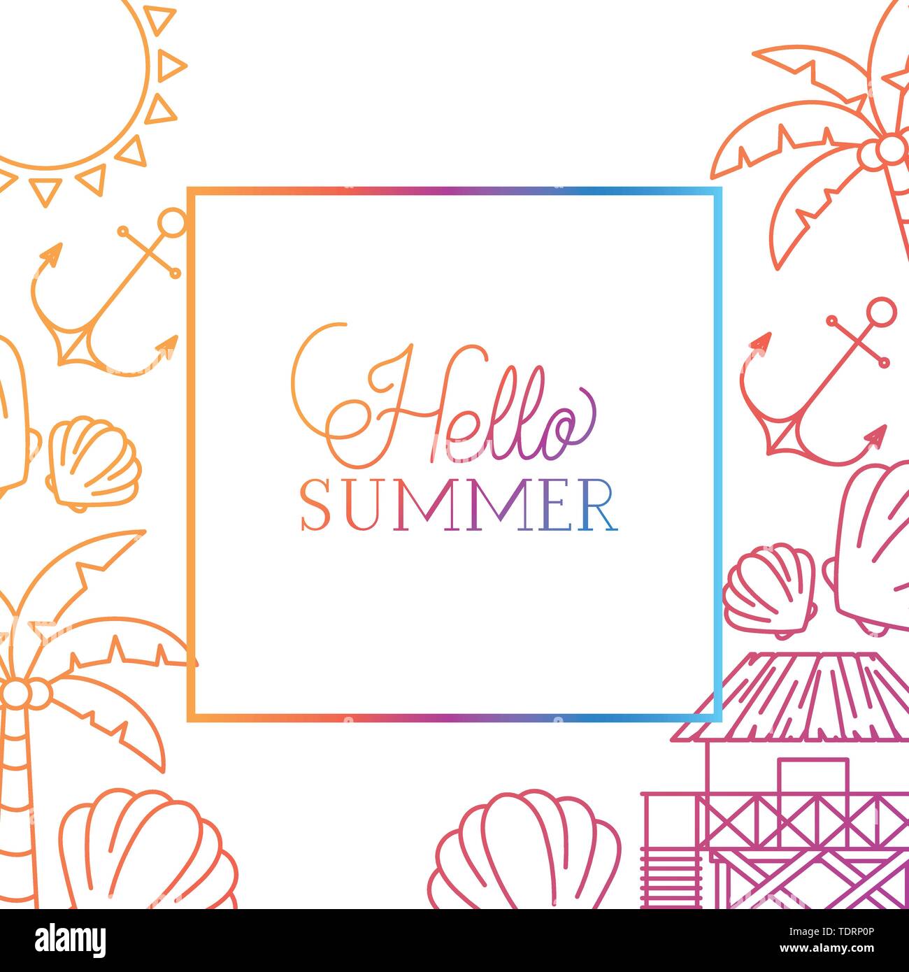 hello summer label with colorful frame Stock Vector Image & Art - Alamy