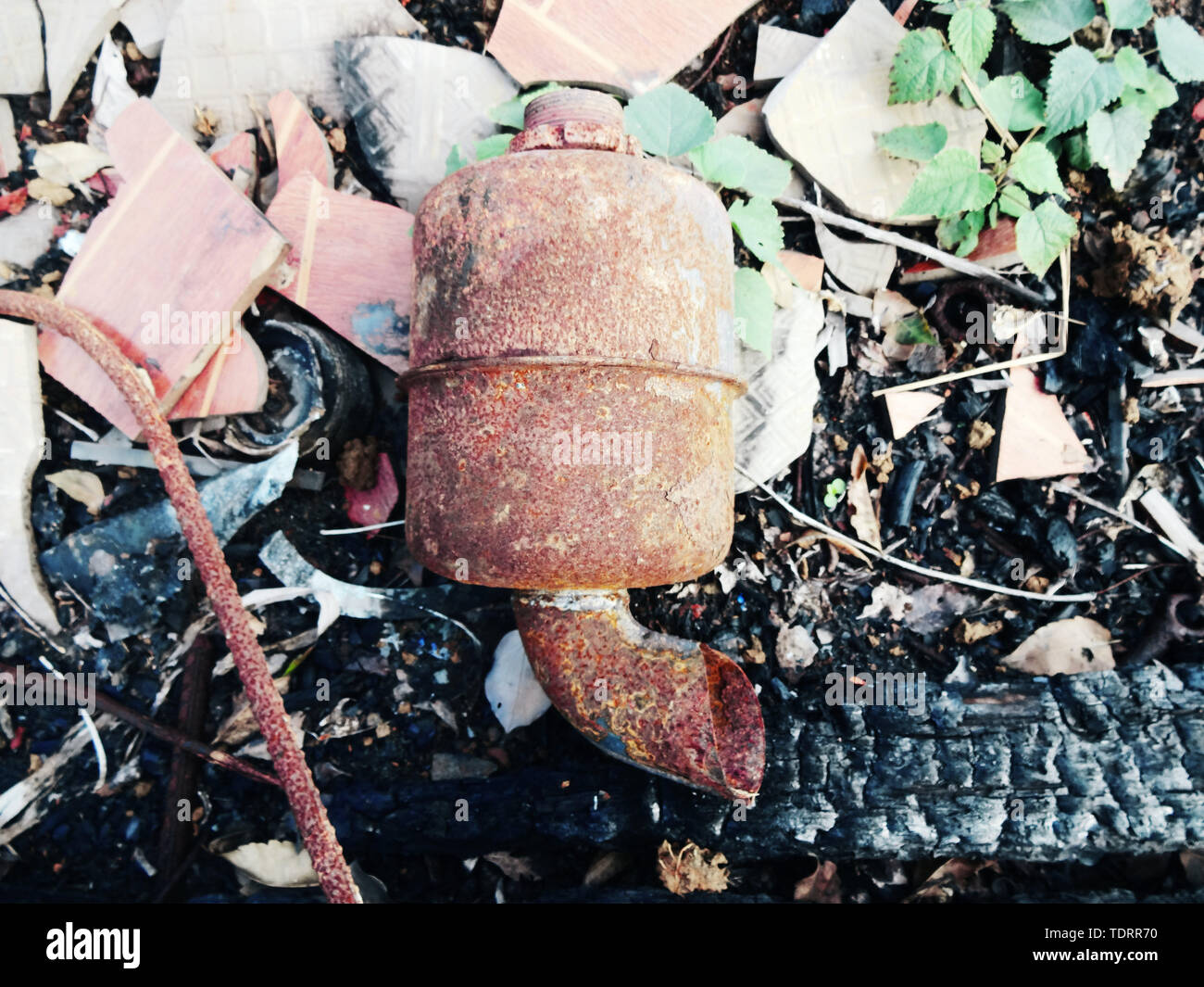 Burning the abandoned exhaust pipe Stock Photo Alamy