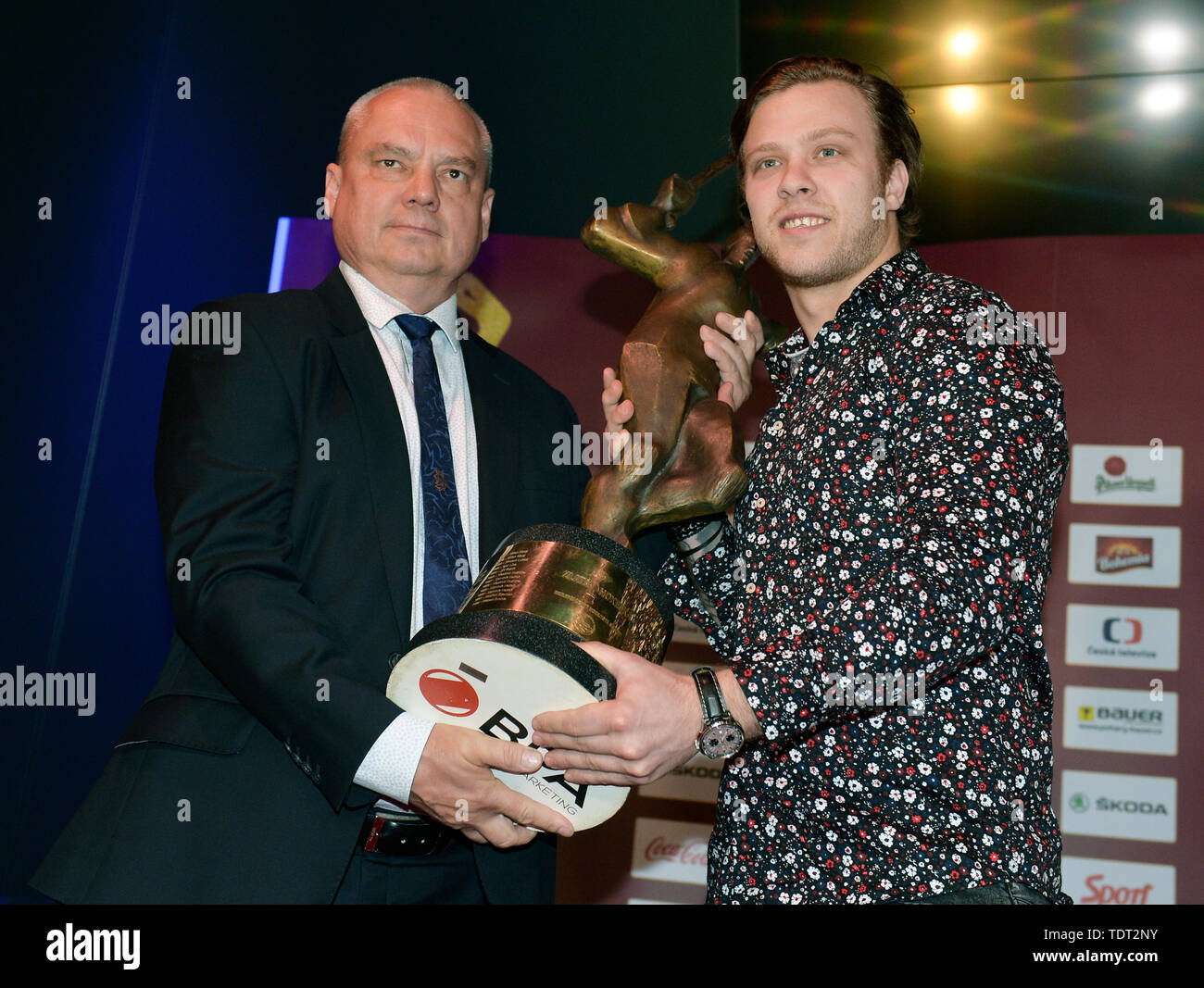 Prague, Czech Republic. 17th June, 2019. Forward David Pastrnak, 23, who  plays the NHL with Boston Bruins, won the Golden Stick award for the best  Czech ice-hockey player of the past season