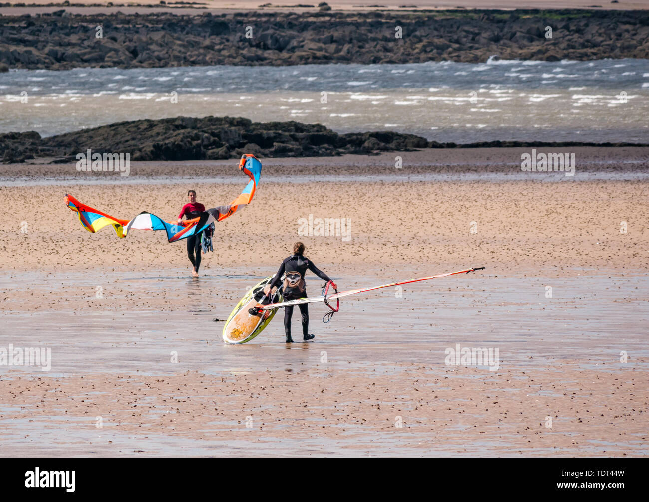 Longniddry Bents, Firth of Forth, Scotland, United Kingdom, 18th June 2019. UK Weather A man