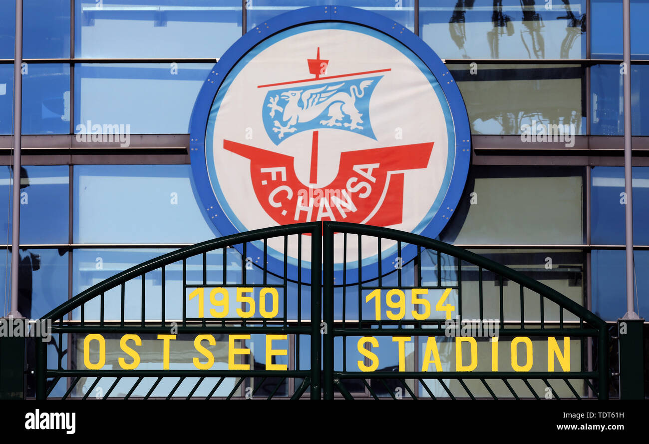 Rostock, Germany. 17th June, 2019. The old gate of the former stadium stands on the parking lot in front of the Ostseestadion, the venue of FC Hansa Rostock, the third-league soccer team. Credit: Bernd Wüstneck/dpa-Zentralbild/ZB/dpa/Alamy Live News Stock Photo