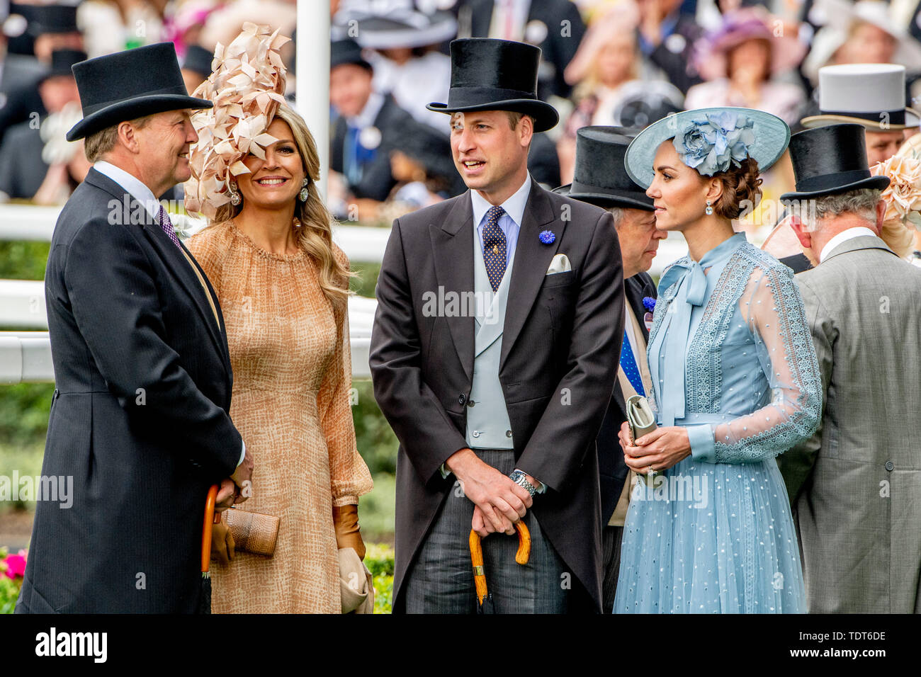 Ascot, UK. 18th June, 2019. King Willem-Alexander and Queen Maxima visit Royal Ascot with Queen Elizabeth, Prince Charles, Camilla Duchess of Cornwall, William and Catherine Duke and Duchess of Cambridge in Ascot, United Kingdom, 18 June 2019. |/Alamy Live News Stock Photo