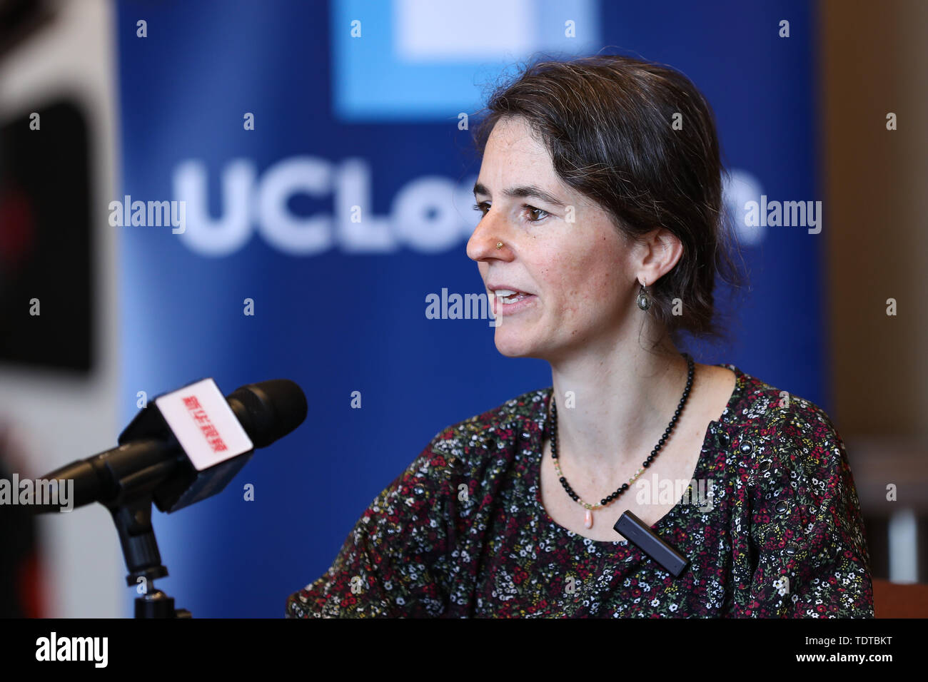 Beijing, Belgium. 12th June, 2019. Samia Patsalides, the international relations officer for Asia of Belgium's University of Louvain (UCL), receives an interview with Xinhua at UCL near Brussels, Belgium, June 12, 2019. Credit: Zhang Cheng/Xinhua/Alamy Live News Stock Photo