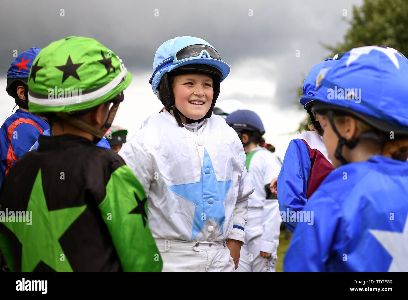 Jockey Mary Maude before the Shetland Pony Grand National during The Lincolnshire Show 2019 at the Lincolnshire Showground. Stock Photo