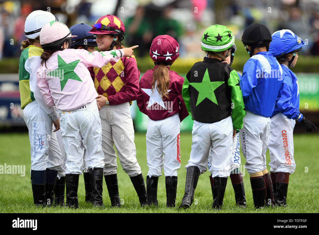 Jockey Adriana Street before the Shetland Pony Grand National during The Lincolnshire Show 2019 at the Lincolnshire Showground. Stock Photo