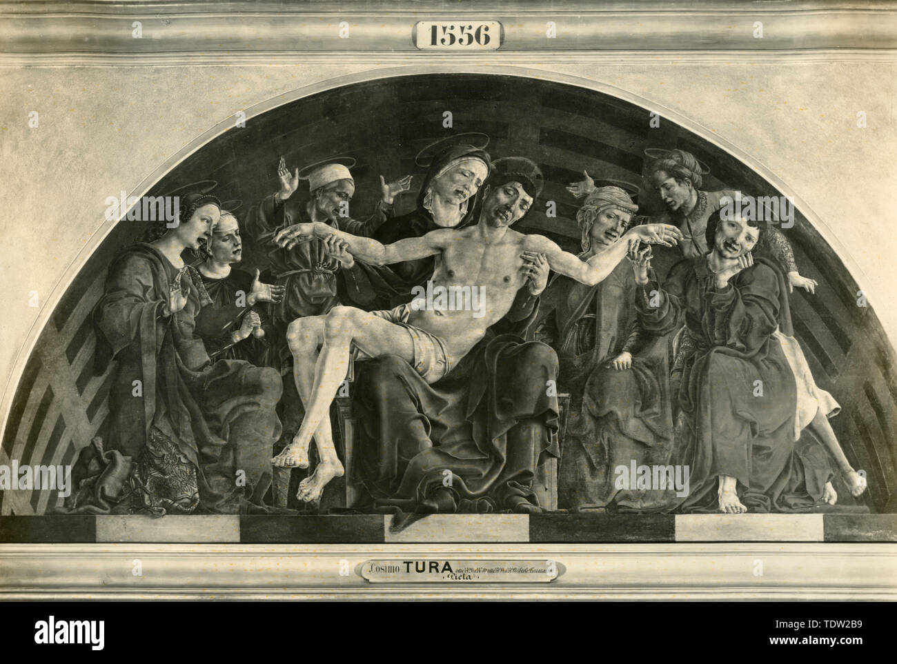Pietà: Mourning over the Dead Christ, painting by Cosimo Tura Stock ...