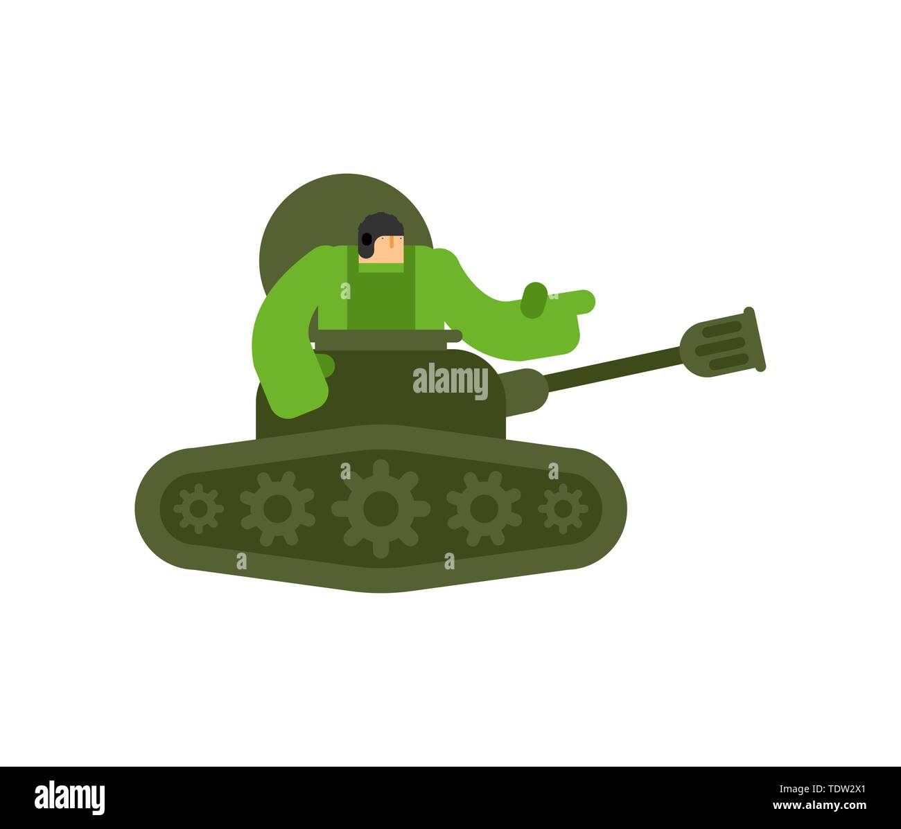 Cartoon tank and trooper. Childrens soldier. Vector illustration Stock Vector