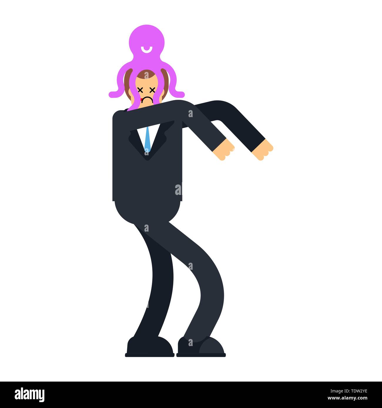 Alien Octopus on head. Mind control. Monster Aliens Management of human consciousness Stock Vector