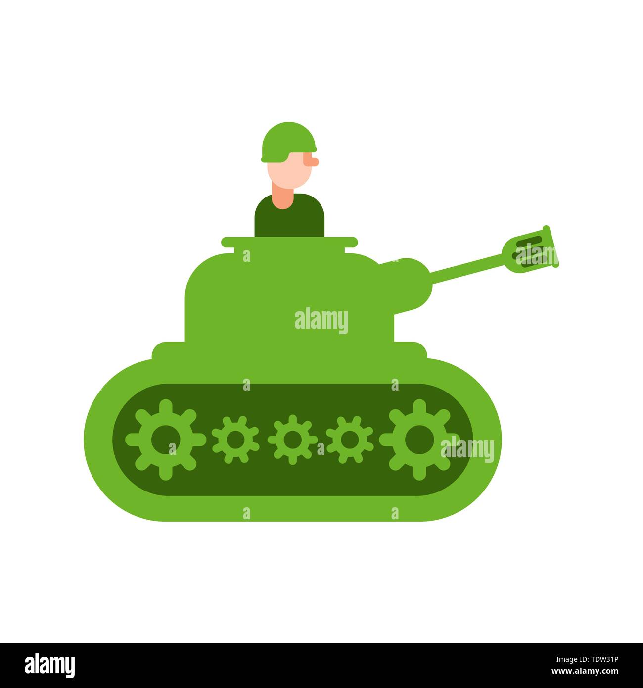 Cartoon tank and trooper. Childrens soldier. Vector illustration Stock Vector
