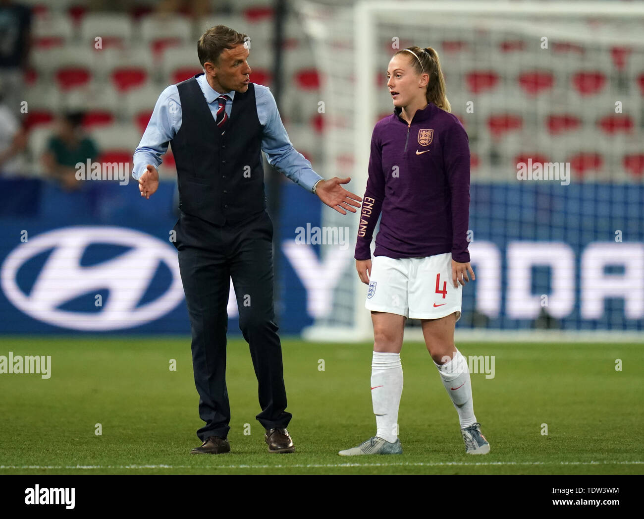 England Head Coach Phil Neville With England s Keira Walsh After The england-head-coach-phil-neville-with-england-s-keira-walsh-after-the