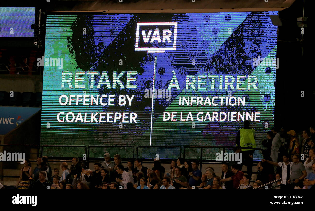 The VAR screen shows that Argentina have a retake of their penalty ...