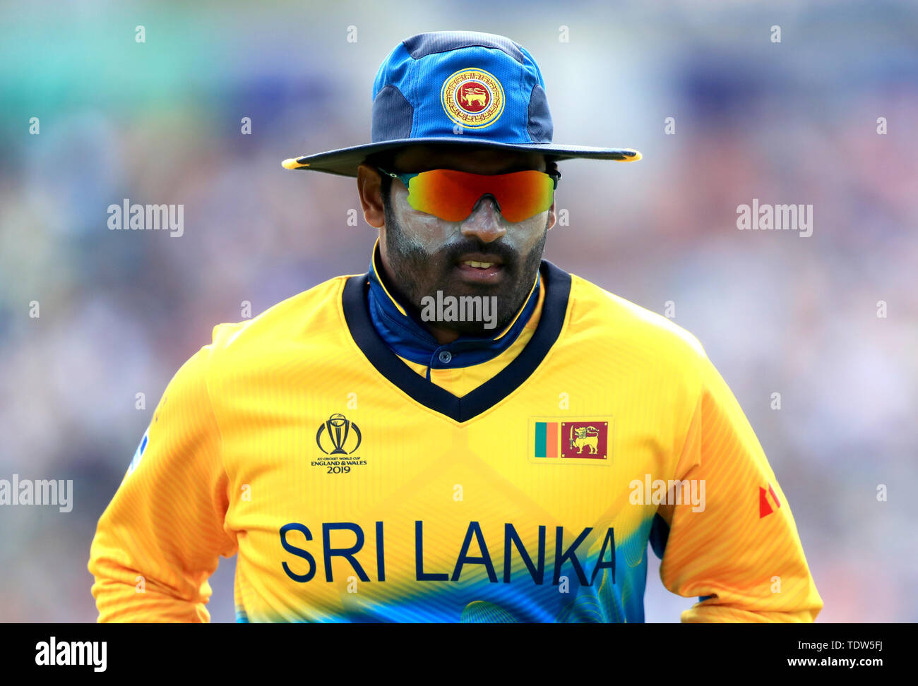 Sri Lanka's Thisara Perera in action during the ICC Cricket World Cup group stage match at Headingley, Leeds. Stock Photo