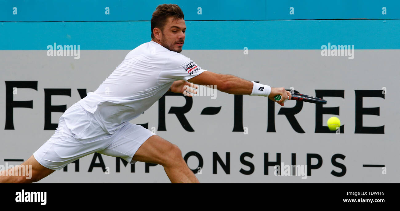 London, UK. 19th June, 2019. LONDON, ENGLAND - JUNE 19: Stan Wawrinka (SWI) against Daniel Evans (GBR) during Day 3 of the Fever-Tree Championships at Queens Club on June 19, 2018 in London, United Kingdom. Credit: Action Foto Sport/Alamy Live News Stock Photo
