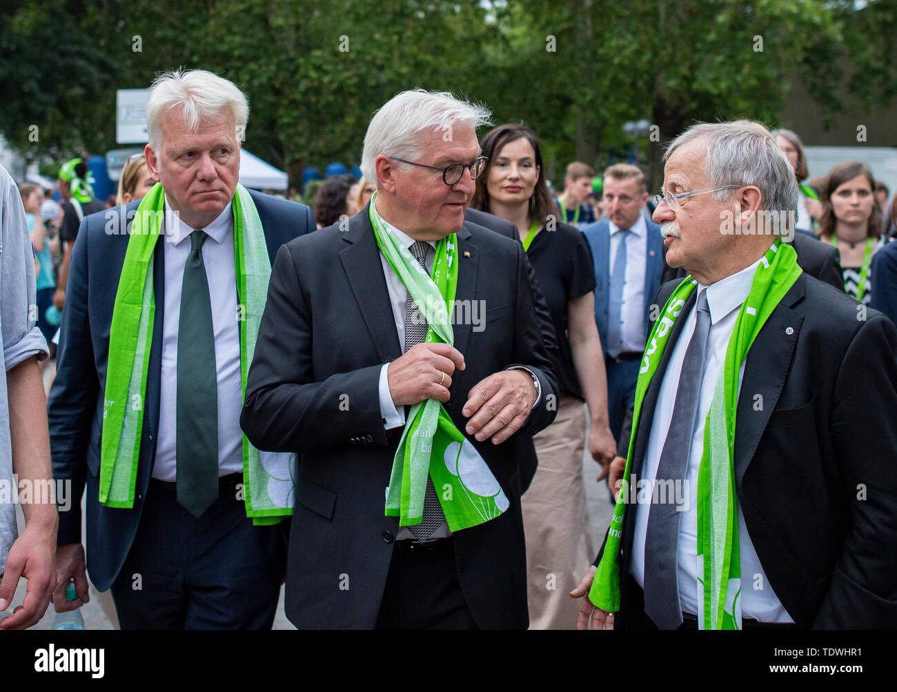 Dortmund Germany 19th June 2019 Frank Walter Steinmeier M Federal President With Ullrich Sierau Spd L Lord Mayor Of The City Of Dortmund And Hans Leyendecker R Journalist And President Of The Kirchentag