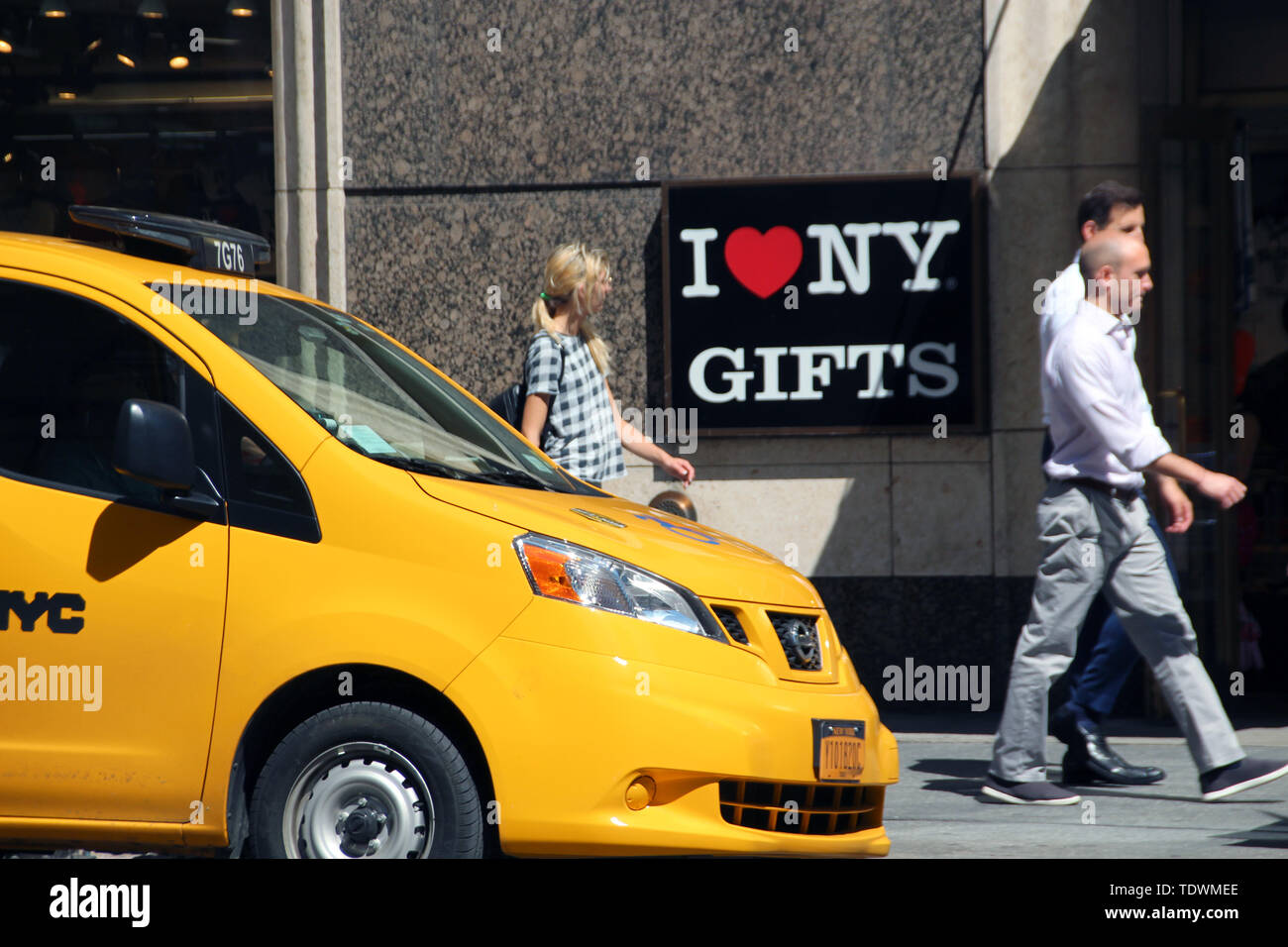 New York, USA. 11th June, 2019. The 'I love New York' logo, taken on the facade of a souvenir shop. Hardly any logo in the world is so well known and has been copied so often. Inventor Milton Glaser got just $2000 for it, but the design laid the foundation for his steep career. Glaser turns 90 on 26.06.2019. (to dpa 'inventor of the 'I love New York' logo: US designer Glaser turns 90') Credit: Christina Horsten/dpa/Alamy Live News Stock Photo
