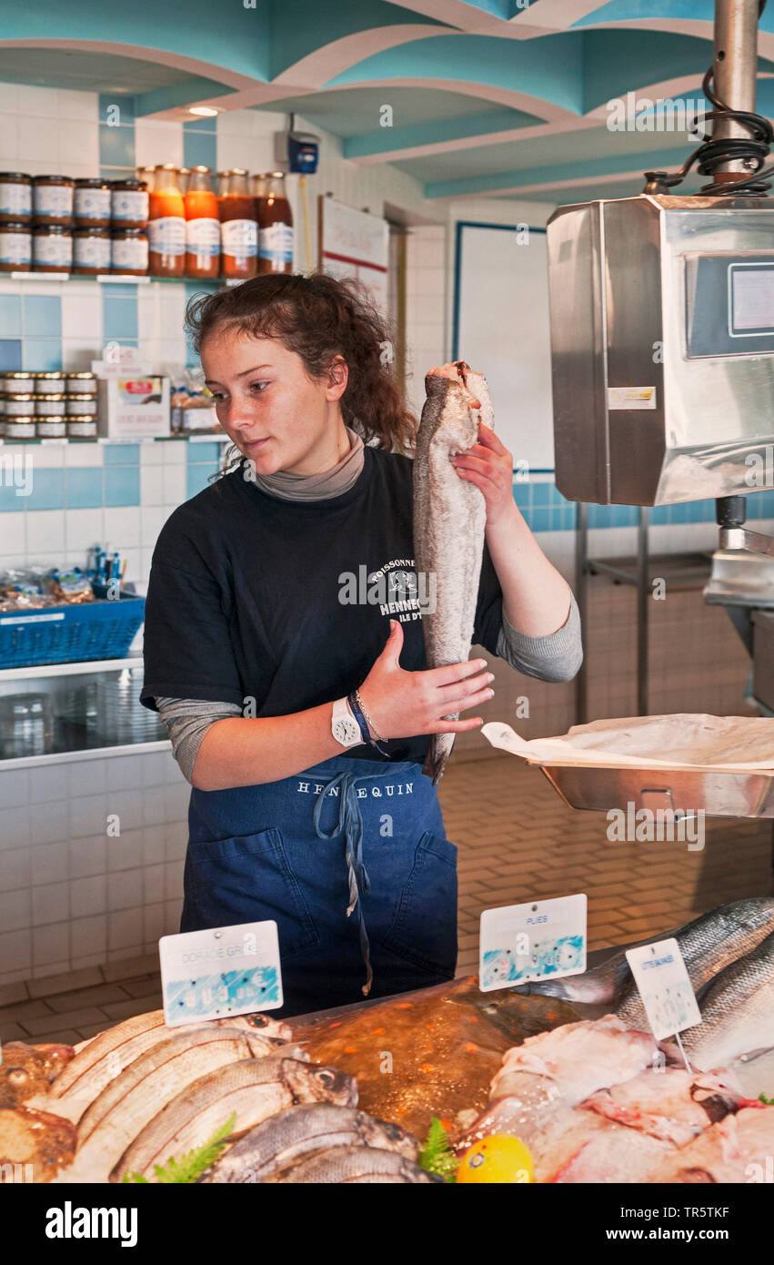 fishwife with fresh fish of Ile d'Yeu, France Stock Photo
