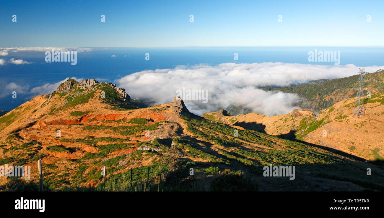 view form the rest area in the uplands of Madeira to the sea, Portugal, Madeira Stock Photo