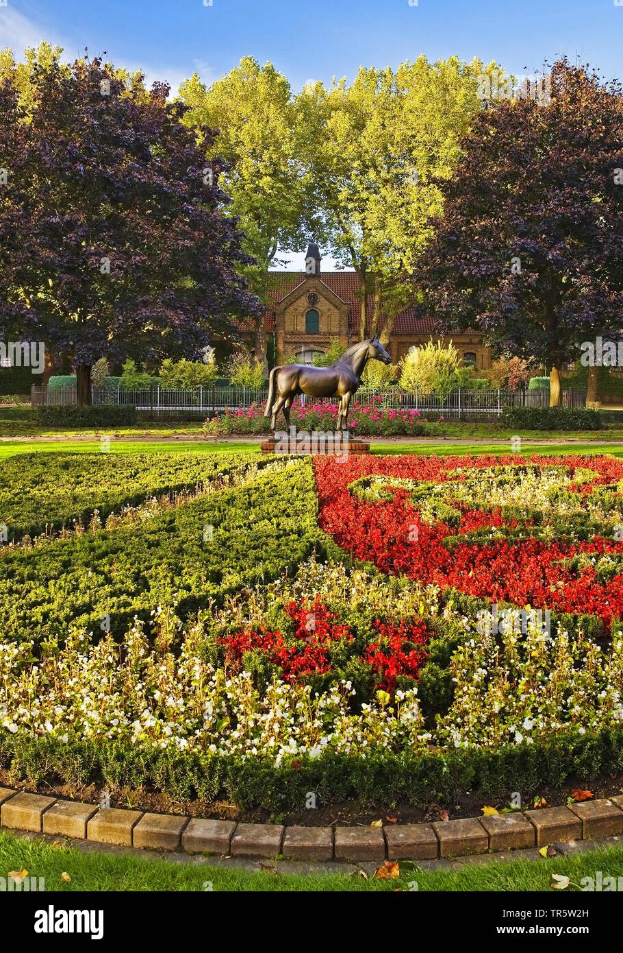 flower bed as NRW blazon, North Rhine-Westphalian state stud farm, Germany, North Rhine-Westphalia, Muensterland, Warendorf Stock Photo