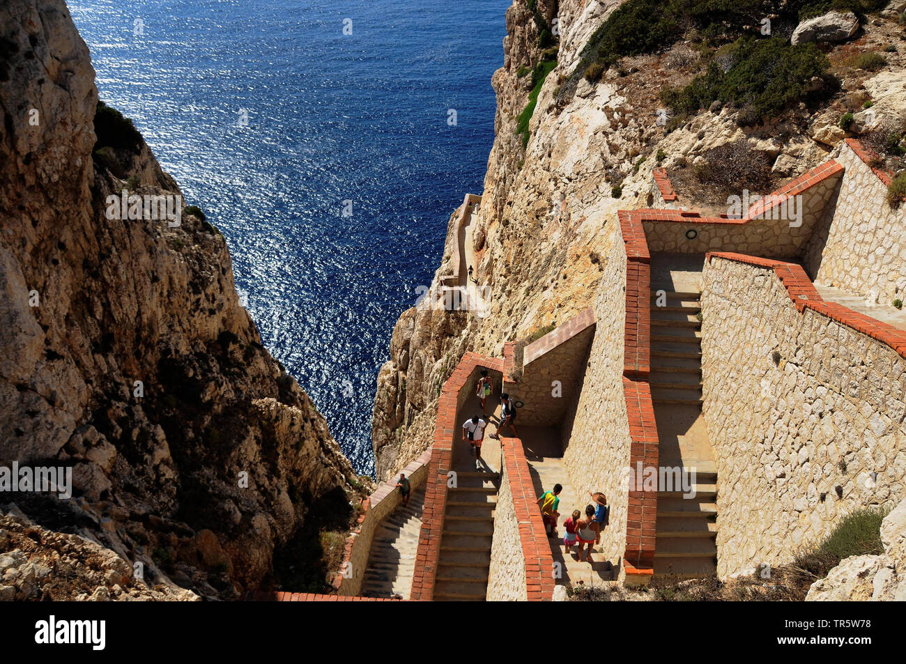 stairway to Neptune's Grotto at the steep coast, Italy, Sardegna Stock Photo