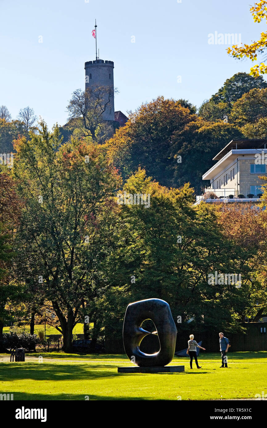 castle Sparrenburg and sculpture garden in Bielefeld, Germany, North Rhine-Westphalia, East Westphalia, Bielefeld Stock Photo