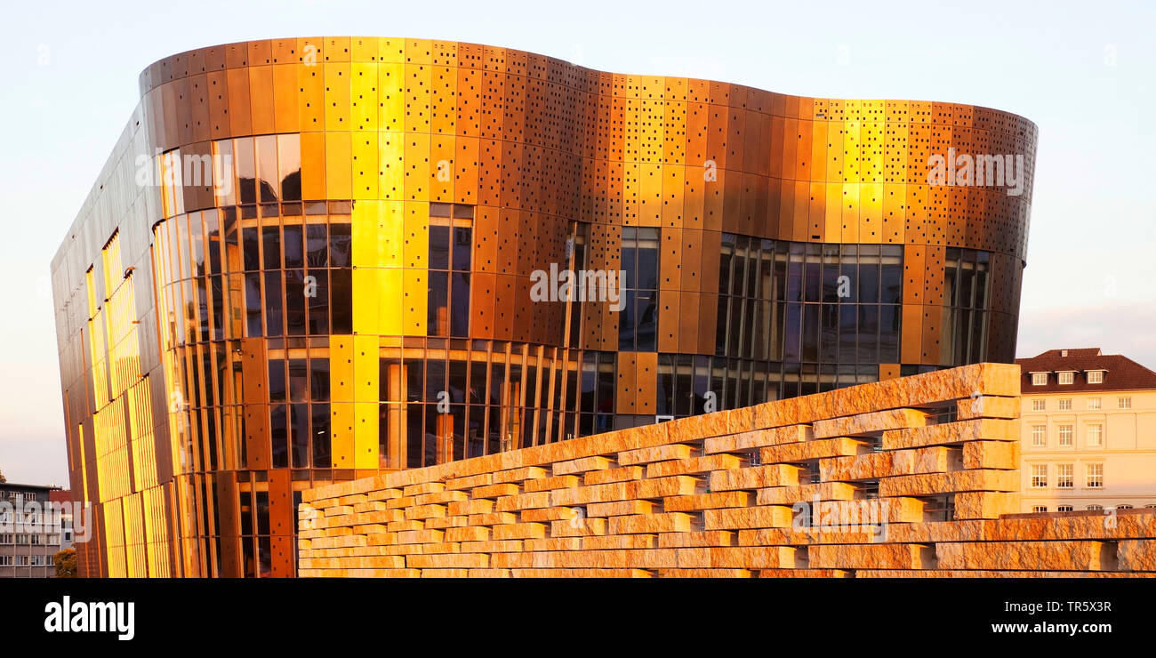 neu building at Doeppersberg in evening light, Germany, North Rhine-Westphalia, Bergisches Land, Wuppertal Stock Photo