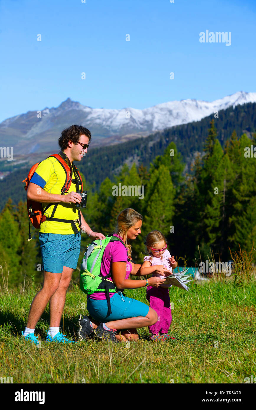 Family in mountain holidays at sainte Foy, France, Savoie, Tarentaise, Sainte Foy Stock Photo