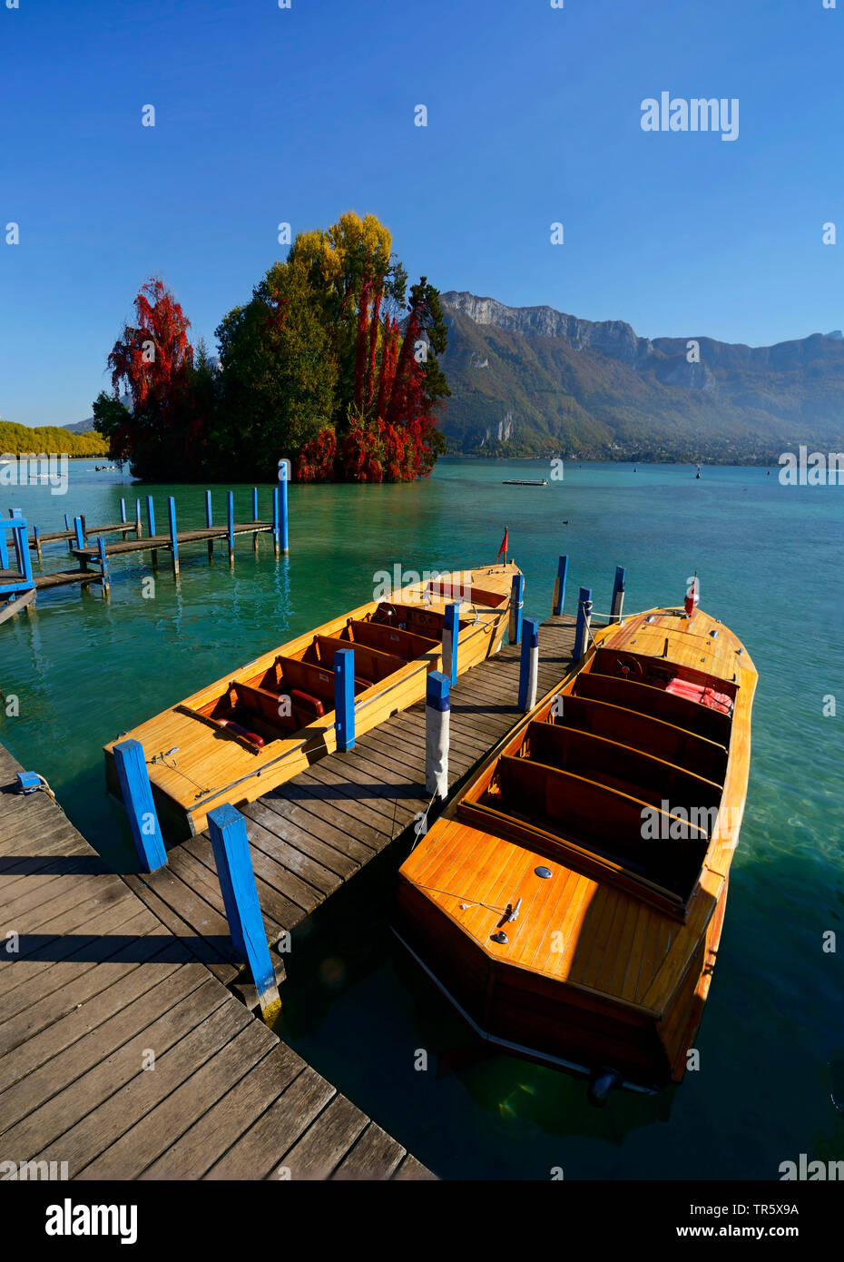 Boats from 1930 on the lake of Annecy, France, Savoie, Haute-Savoie Stock Photo